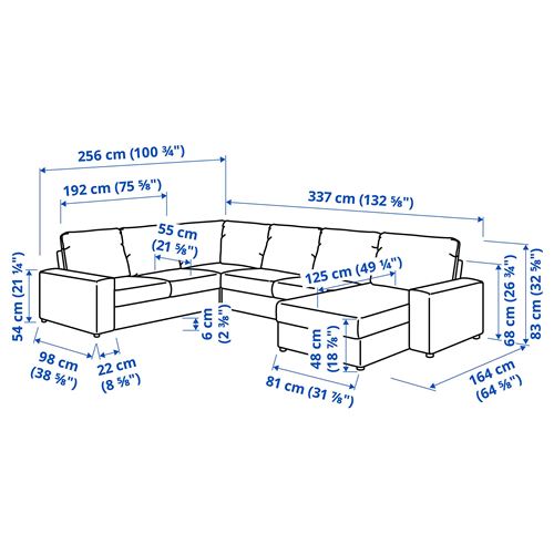 IKEA - VIMLE, 4'lü köşe kanepe ve uzanma koltuğu, saxemara mavi-siyah