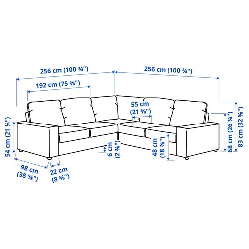 IKEA - VIMLE, 4'lü köşe kanepe, saxemara mavi-siyah