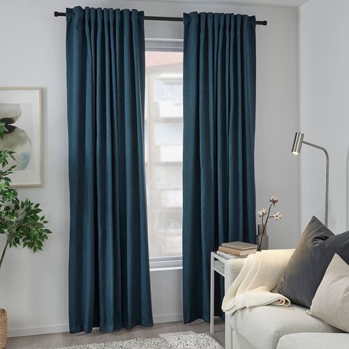 IKEA - BLAHUVA, blackout curtain, 1 pair, dark blue, 145x300 cm