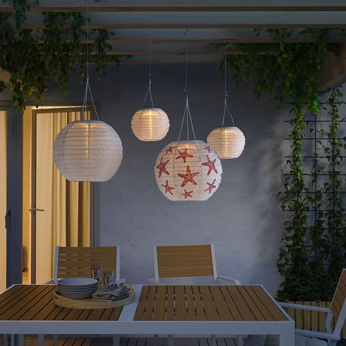 IKEA - SOLVINDEN, LED solar-powered lighting, red/white, 30 cm