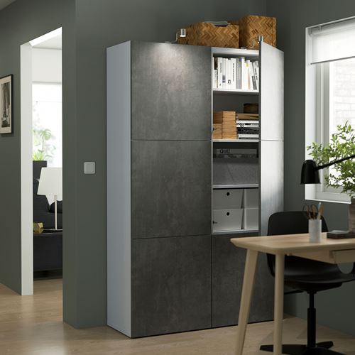 IKEA - BESTA, storage combination, white/dark grey concrete effect, 120x42x193 cm