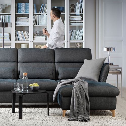 IKEA - FAMMARP, 3-seat sofa and chaise longue, TALLMYRA black/grey