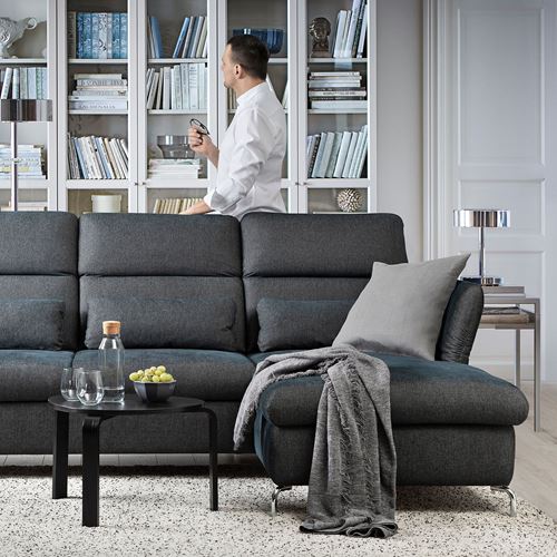 IKEA - FAMMARP, 3-seat sofa and chaise longue, TALLMYRA black/grey