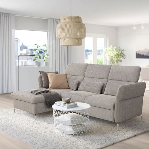 IKEA - FAMMARP, 3-seat sofa and chaise longue, viarp Beige-brown