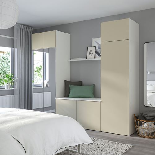 IKEA - PLATSA/SKATVAL/STRAUMEN, PLATSA gardırop, açık bej-ayna, 260x57x221 cm