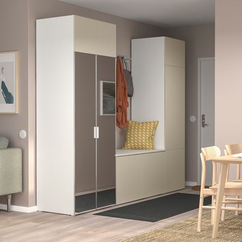 IKEA - PLATSA/SKATVAL/STRAUMEN, PLATSA gardırop, açık bej-ayna, 260x57x221 cm