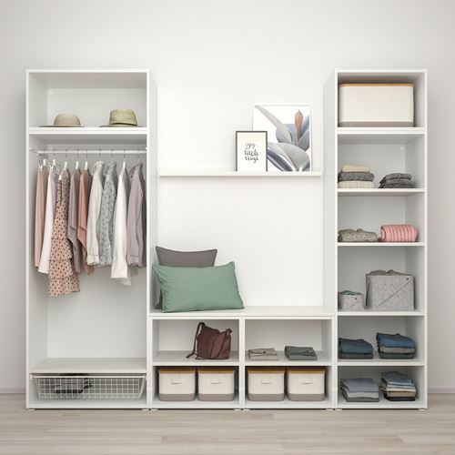 IKEA - PLATSA/SKATVAL/STRAUMEN, PLATSA gardırop, açık bej-ayna, 260x57x221 cm