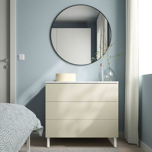 IKEA - PLATSA/SKATVAL, 3 çekmeceli şifonyer, beyaz-açık bej, 80x57x73 cm