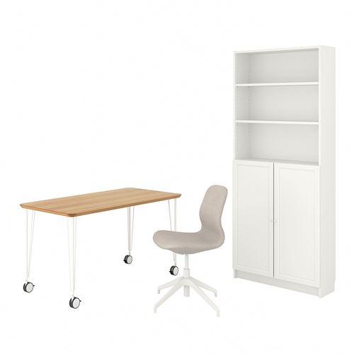 IKEA - ANFALLARE/LANGFJALL, desk, chair and storage combination, bamboo/white