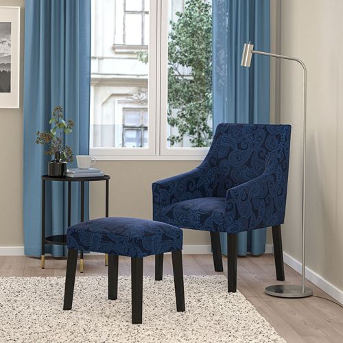 IKEA - SAKARIAS, kolçaklı sandalye ve puf, kvillsfors koyu mavi