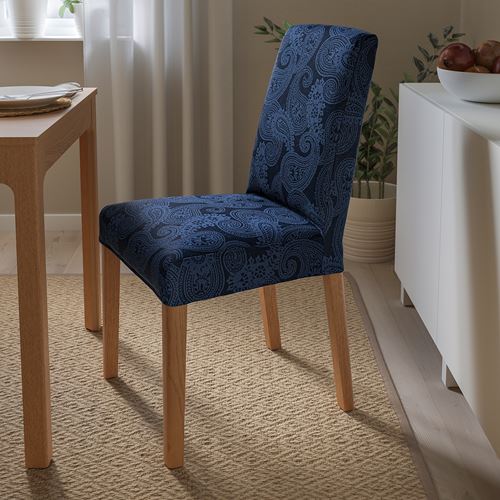 IKEA - BERGMUND, upholstered wooden chair, oak effect-kvillsfors dark blue