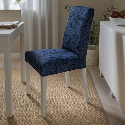 IKEA - BERGMUND, upholstered wooden chair, white-kvillsfors dark blue