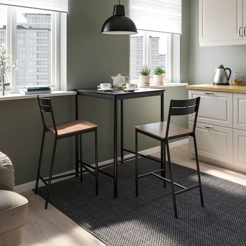 IKEA - SANDSBERG/SANDSBERG, bar masası takımı, siyah, 2 tabureli