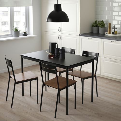 IKEA - SANDSBERG, kitchen table set, black, 4 chairs