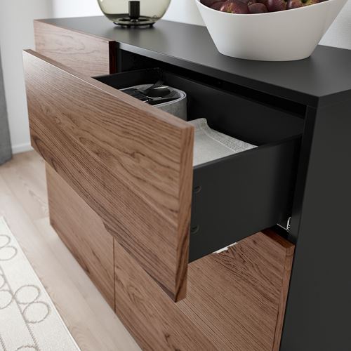 IKEA - KLACKENAS, cabinet with doors, oak veneer-black, 120x97 cm