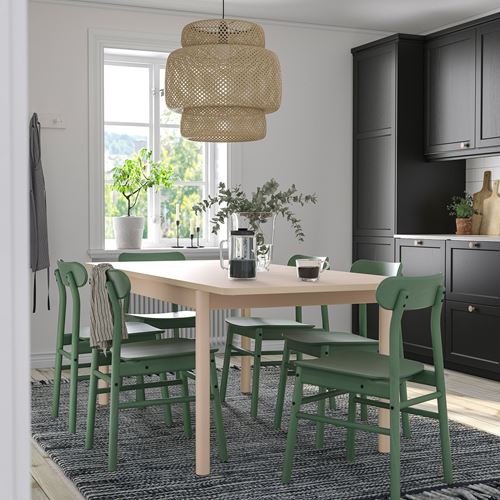 IKEA - RÖNNINGE, dining set, birch-green, 4 chairs