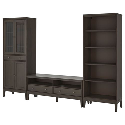 IKEA - IDANAS, tv storage unit, dark brown-glass, 325x40x211 cm