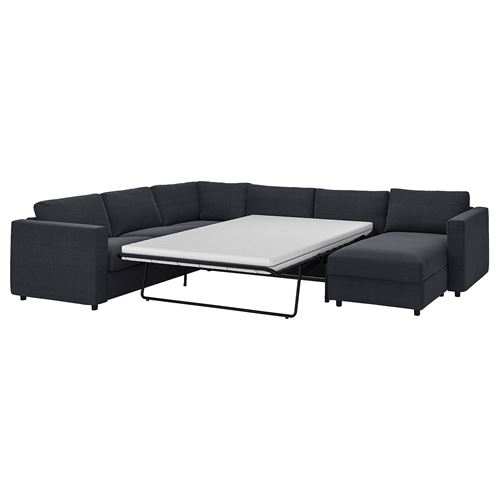 IKEA - VIMLE, 4-seat corner sofa bed and chaise longue, saxemara blue/black