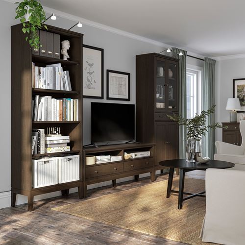 IKEA - IDANAS, tv storage unit, dark brown-glass, 325x40x211 cm