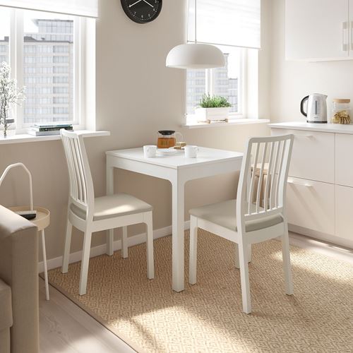 IKEA - EKEDALEN, kitchen table set, white/Hakebo beige, 2 chairs