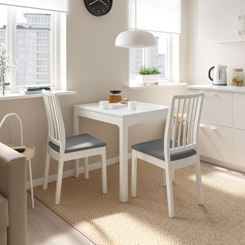 IKEA - EKEDALEN, kitchen table set, white/Hakebo dark grey, 2 chairs