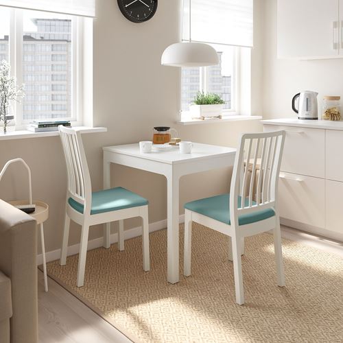 IKEA - EKEDALEN, kitchen table set, white/Hakebo light turquoise, 2 chairs