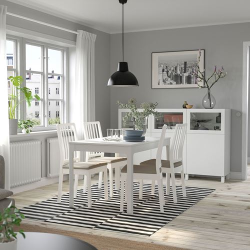 IKEA - EKEDALEN, dining set, white/Hakebo beige, 4 chairs