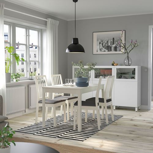 IKEA - EKEDALEN, dining set, white/Hakebo dark grey, 4 chairs
