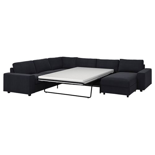 IKEA - VIMLE, 4-seat corner sofa bed and chaise longue, saxemara blue/black