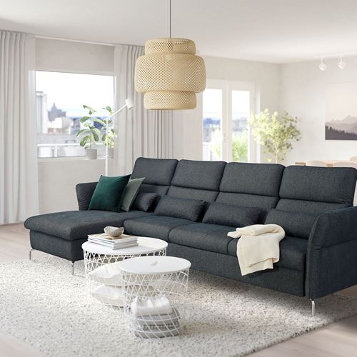 IKEA - FAMMARP, 3-seat sofa and chaise longue, TALLMYRA black/grey