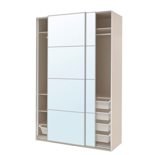 IKEA - PAX/AULI, PAX sliding door wardrobe, beige-mirror glass, 150x66x236 cm