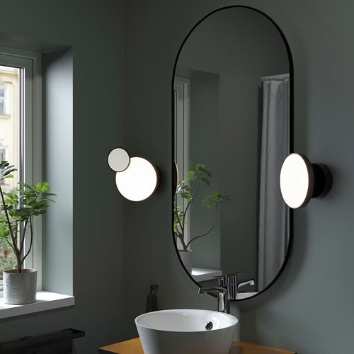 IKEA - KABOMBA, wall lamp with mirror, matt black