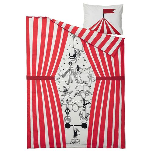 IKEA - BUSENKEL, kids' bedding set, white/red, 150x200/50x60 cm