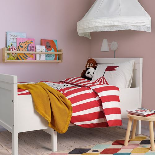 IKEA - BUSENKEL, single quilt cover and pillowcase, white/red, 150x200/50x60 cm