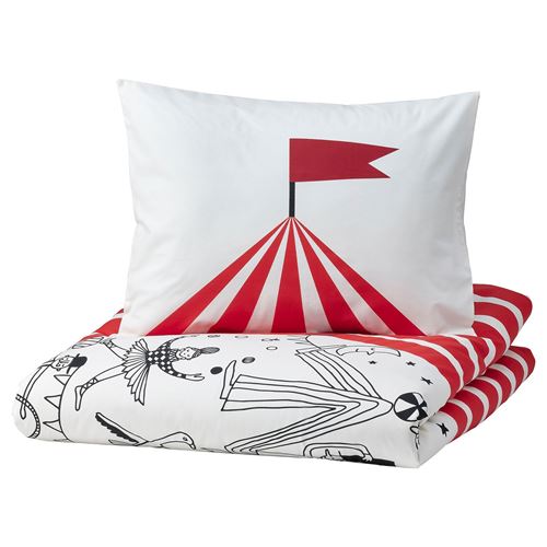 IKEA - BUSENKEL, single quilt cover and pillowcase, white/red, 150x200/50x60 cm