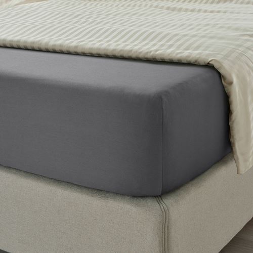 IKEA - NATTJASMIN, fitted sheet, dark grey, 140x200 cm