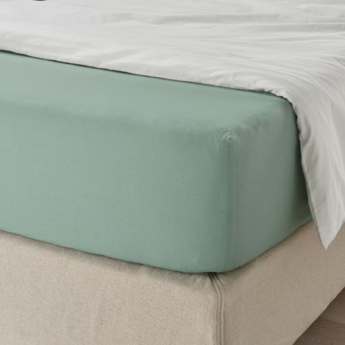 ULLVIDE, fitted sheet, grey-green, 160x200 cm
