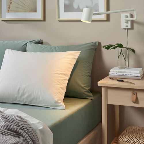 ULLVIDE, fitted sheet, grey-green, 160x200 cm