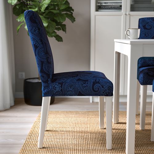 IKEA - BERGMUND, upholstered wooden chair, white-kvillsfors dark blue