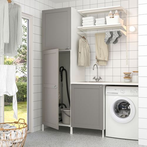 IKEA - ENHET, çamaşır odası ve banyo için dolap kombinasyonu, beyaz-gri, 183x63.5x222.5 cm