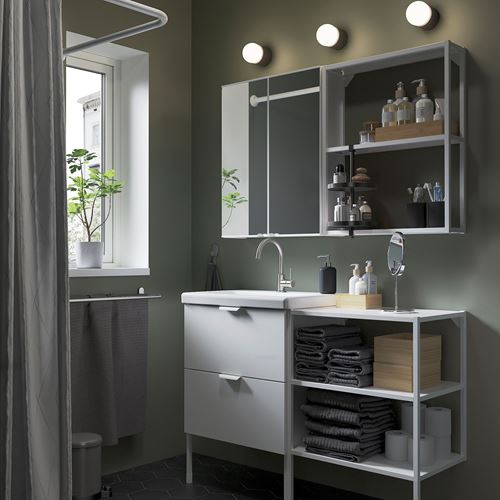 IKEA - ENHET/TVALLEN, banyo mobilyası seti, beyaz-parlak cila beyaz, 122x43x87 cm