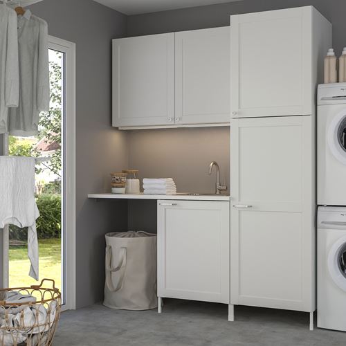 IKEA - ENHET, cabinet combination for laundry room and bathroom, white-white frame, 183x63.5x222.5 cm