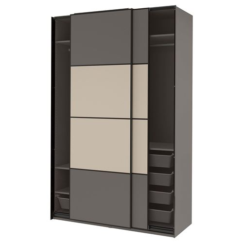 IKEA - PAX/MEHAMN, PAX sliding door wardrobe, dark grey/beige, 150x66x236 cm