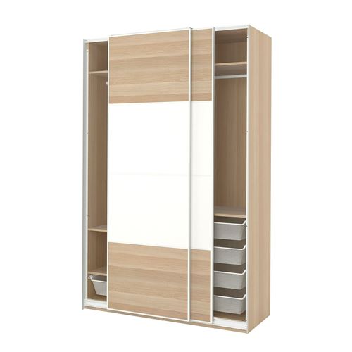 IKEA - PAX/MEHAMN, PAX sliding door wardrobe, white-white stained oak effect, 150x66x236 cm