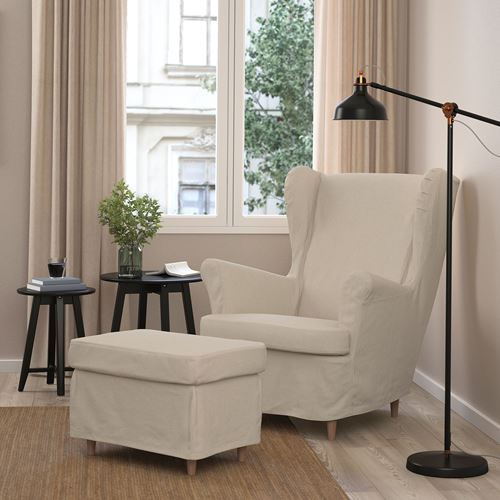 IKEA - STRANDMON, pouffe cover, risane natural