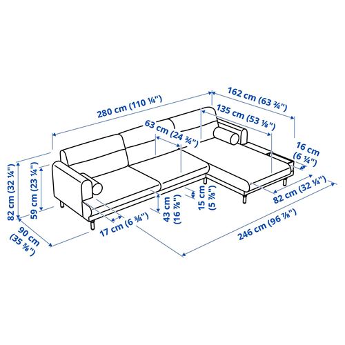 IKEA - LANGARYD, 2-seat sofa and chaise longue, lejde grey/black