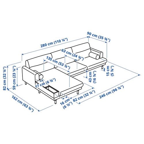 IKEA - LANGARYD, 2-seat sofa and chaise longue, lejde light grey