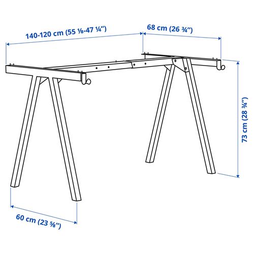 IKEA - TROTTEN, masa iskeleti, beyaz, 140/160 cm