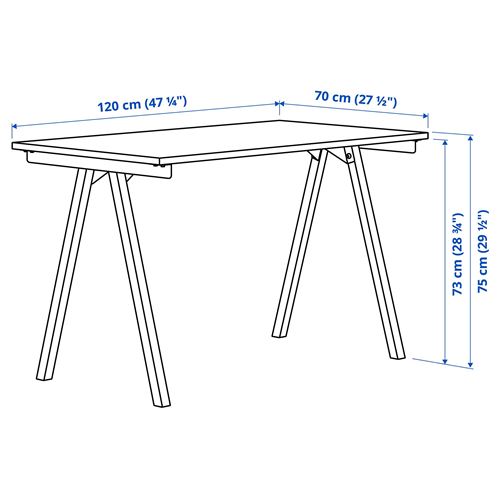 IKEA - TROTTEN, çalışma masası, bej-beyaz, 120x70 cm