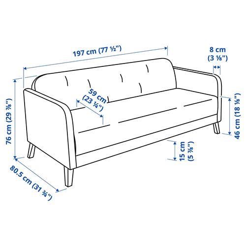 IKEA - LINANAS, 3-seat sofa, vissle dark grey